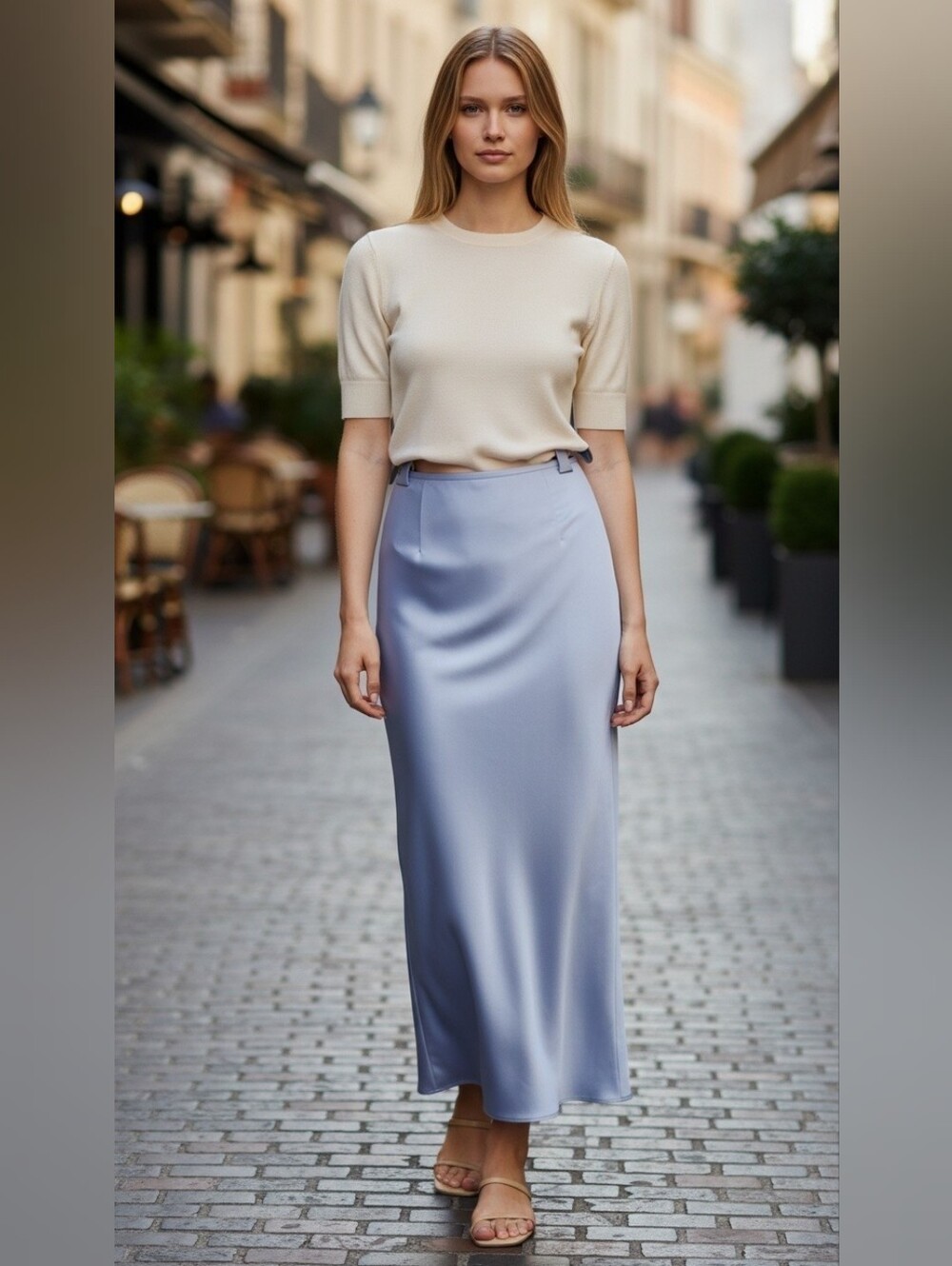 Refined Steel Blue High-Waist Pencil Skirt - Picture 5 of 6